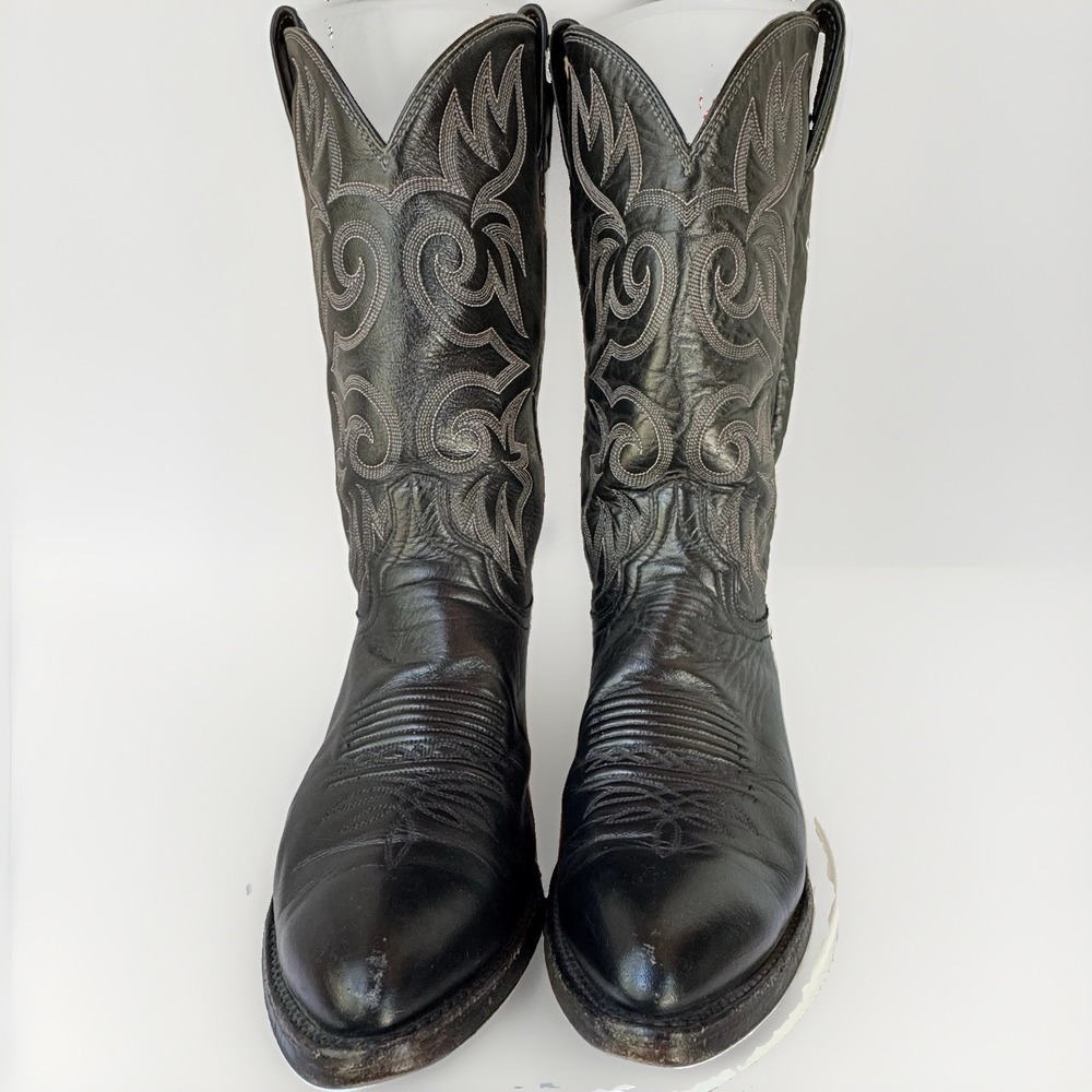 DAN POST Boots Mens 9.5D Black Leather Pull-On Western Rodeo Rancher Cowboy